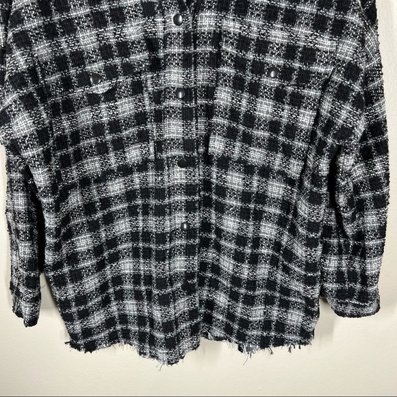 Zara Textured Tweed Plaid Oversized Button Up Shacket Over Shirt Womens Large - Picture 3 of 9